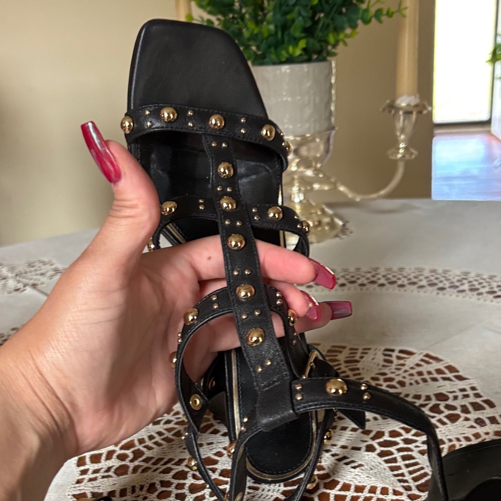 Kenneth Cole Black and Gold Studded Heels - Picture 4 of 5